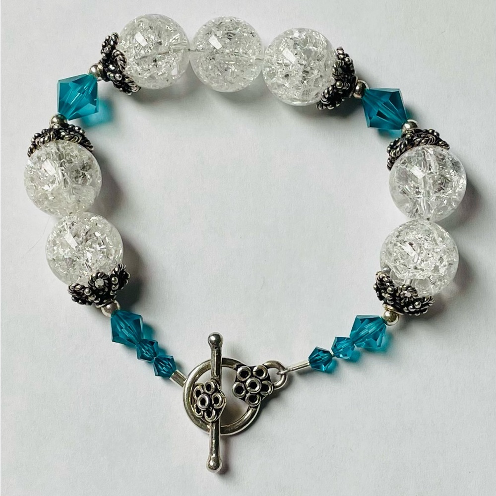 Stunning Unique Quartz, Swarovski Crystal, and Sterling Silver Handmade Bracelet